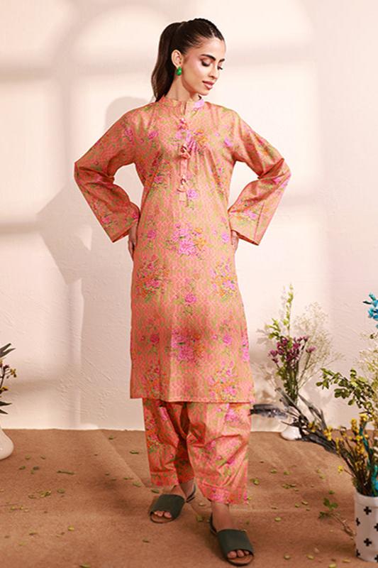 Candlelight Peach Lawn Printed Suit - 2PC | Naqsh