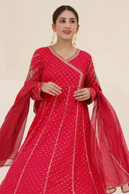 Hot Pink Lawn Embroidered Suit - 3PC | Noor