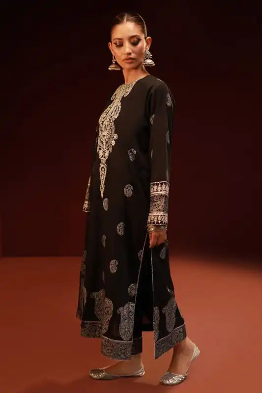 Black Lawn Embroidered Suit - 3PC