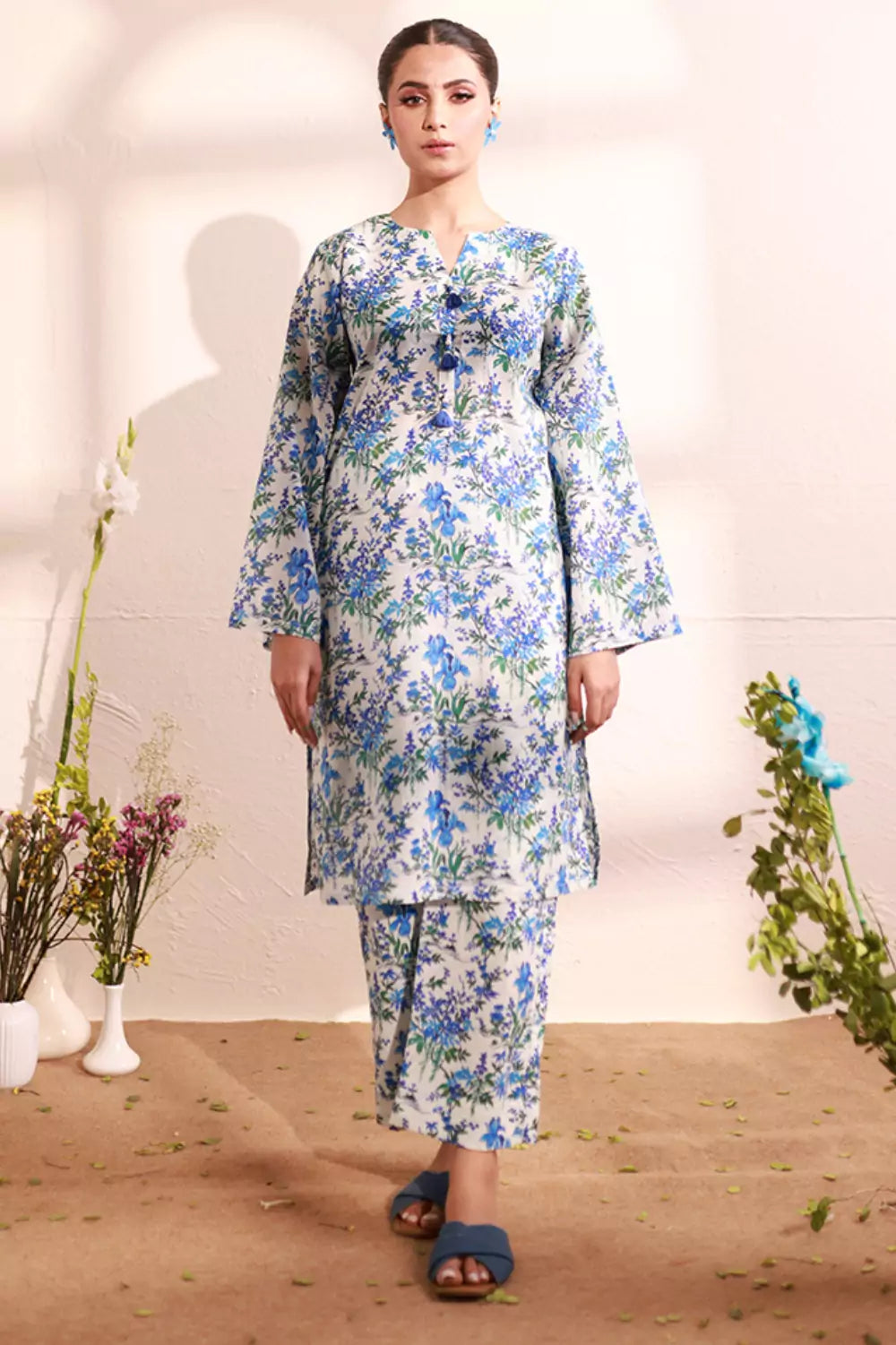 Ivory Lawn Printed Suit - 2PC