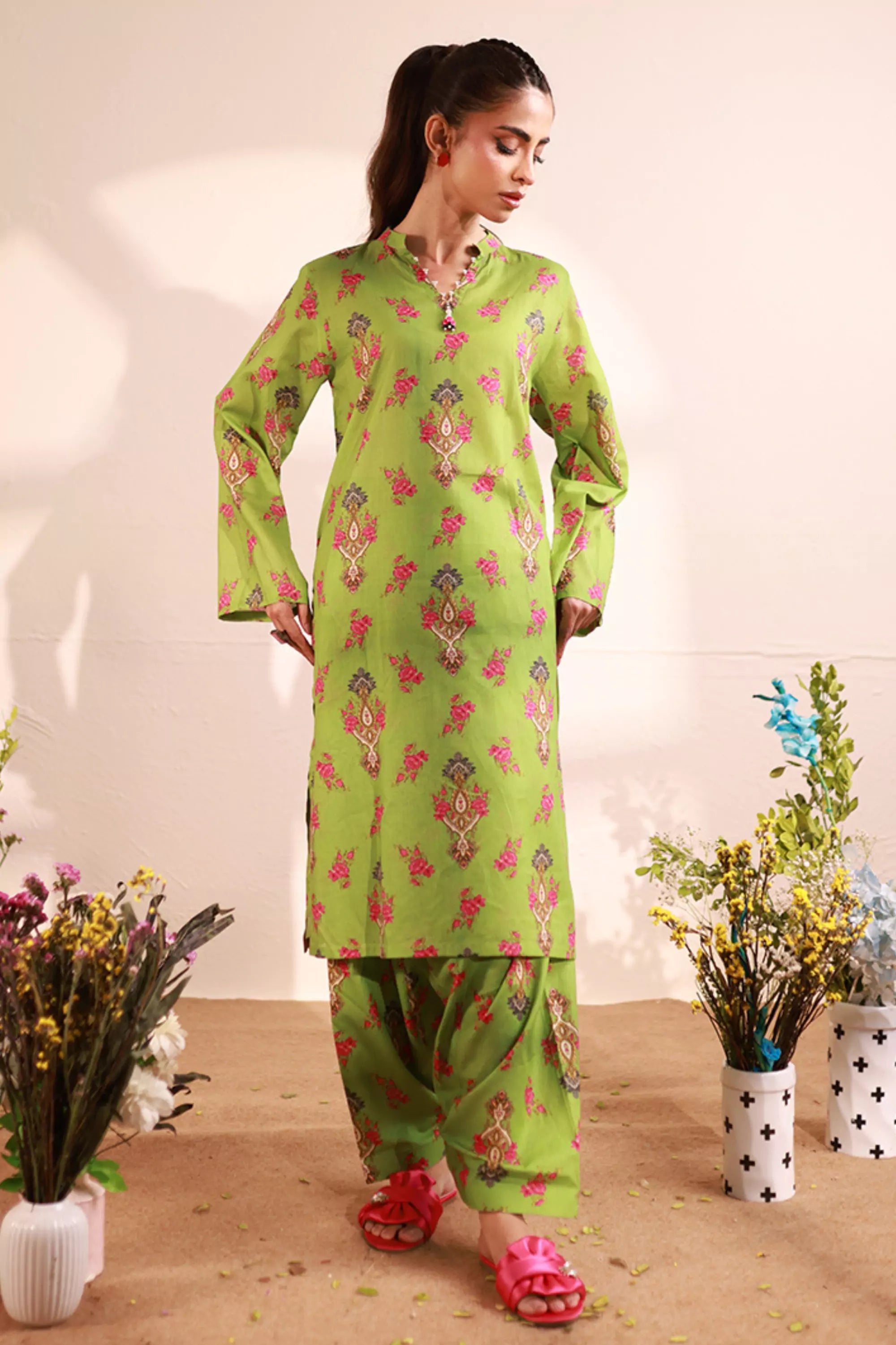 Pear Lawn Printed Suit - 2PC