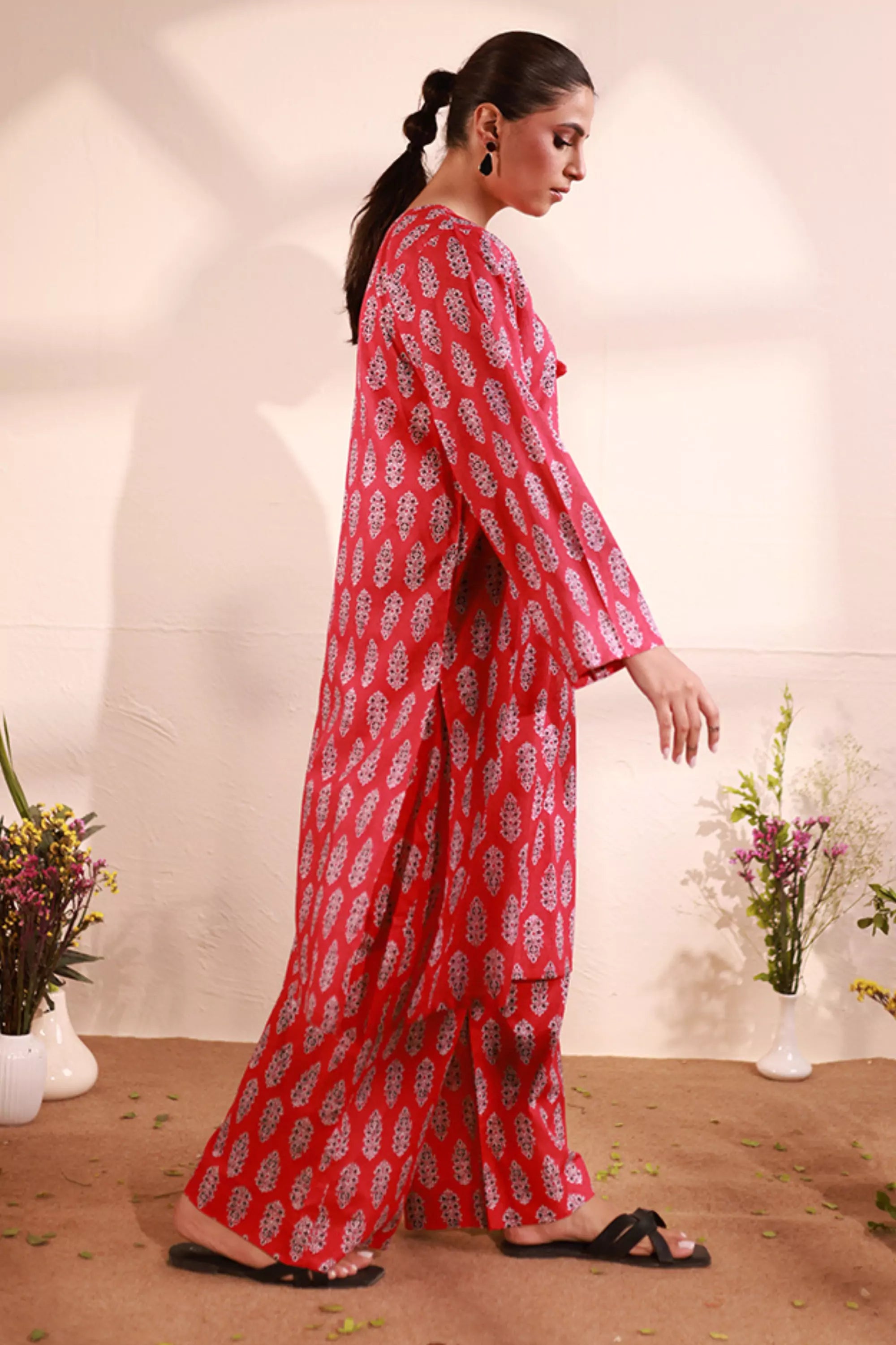 Red Lawn Printed Suit - 2PC