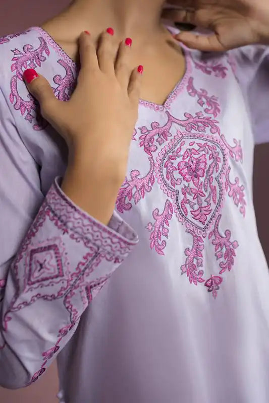 Lavender Khaddar Embroidered Suit - 2PC | Jugnu Festive Collection