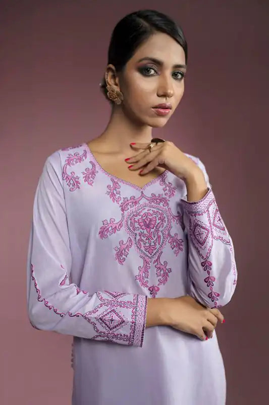 Lavender Khaddar Embroidered Suit - 2PC | Jugnu Festive Collection