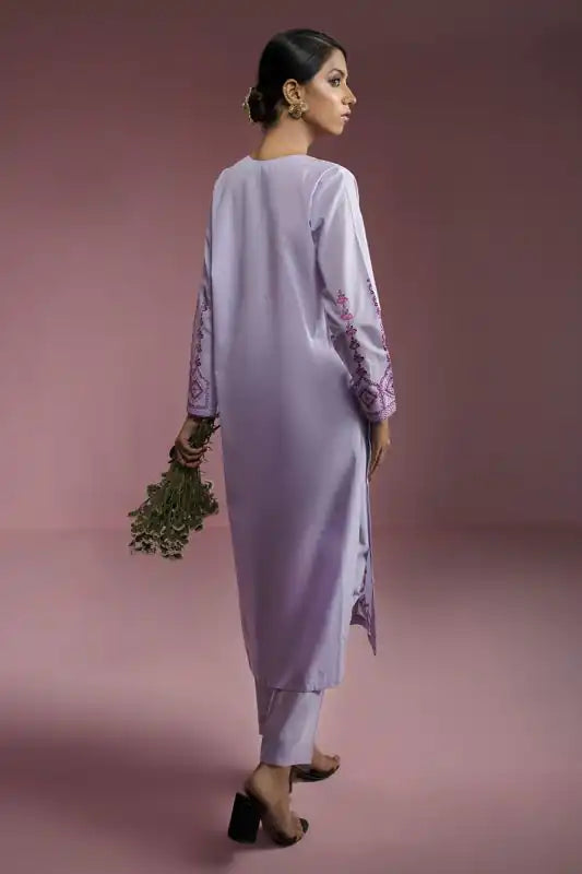 Lavender Khaddar Embroidered Suit - 2PC