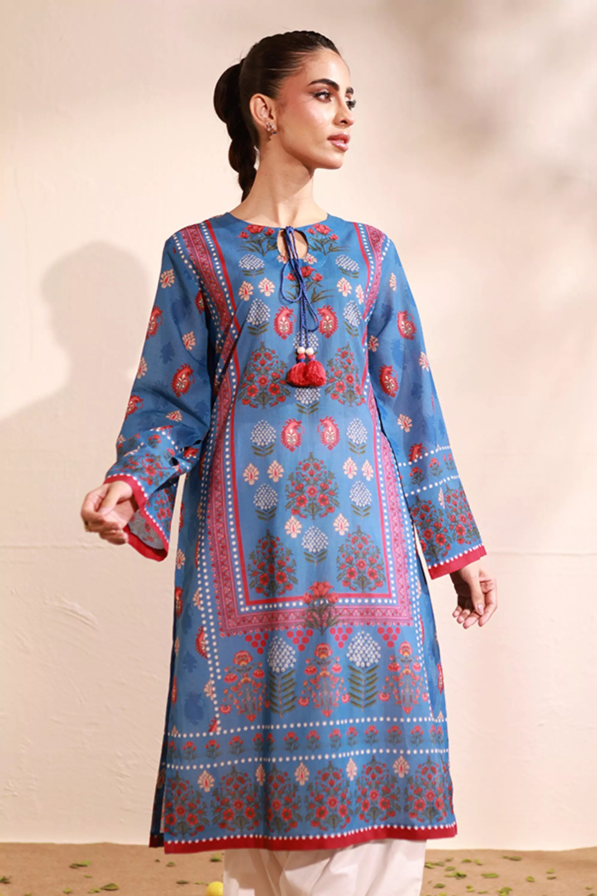 True Blue Lawn Printed Kurti - 1PC