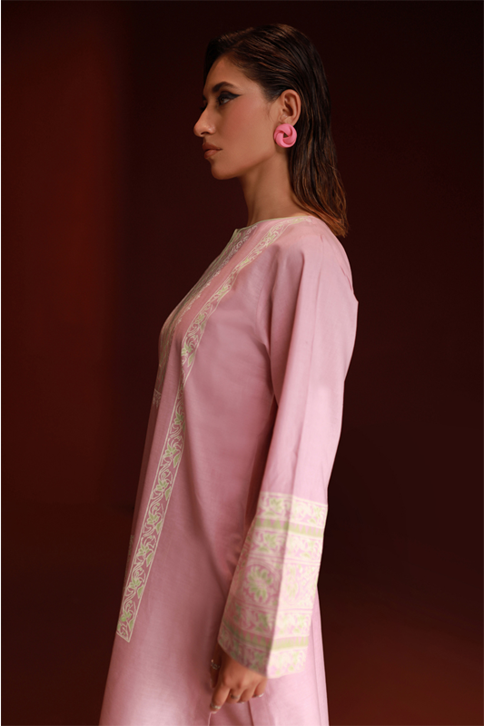 Pastel Pink Lawn Printed Kurti - 1PC