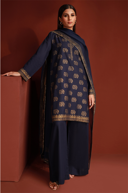 Indigo Lawn Printed Shirt and Dupatta - 2PC | Qurbat