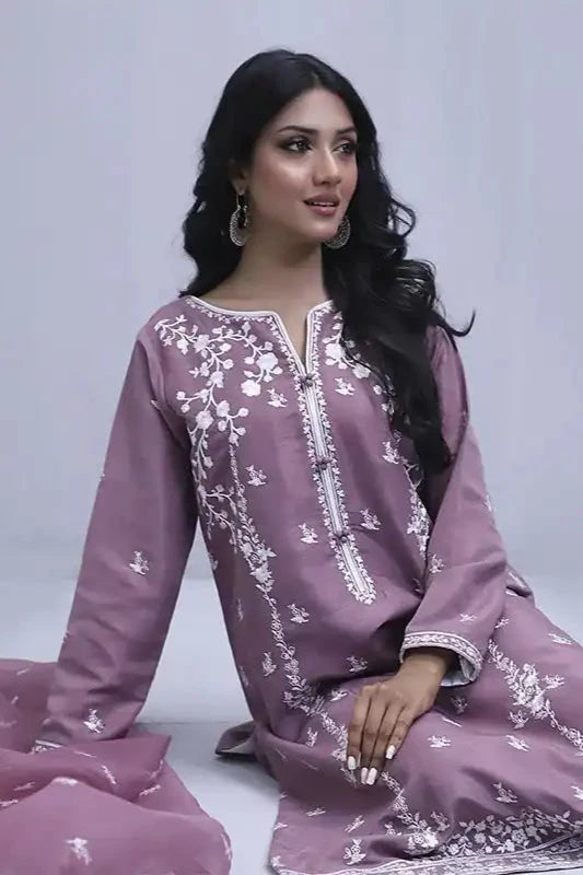 Lavender Raw Silk Suit - 3PC | Gul-e-Zeba