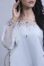 Silver Whitish Organza Embroidered Suit - 3PC | Gul-e-Zeba