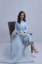 Blue Raw Silk Embroidered Suit - 3PC | Gul-e-Zeba