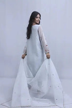 Silver Whitish Organza Embroidered Suit - 3PC | Gul-e-Zeba