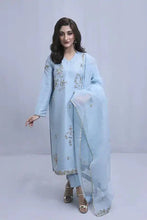 Blue Raw Silk Embroidered Suit - 3PC | Gul-e-Zeba