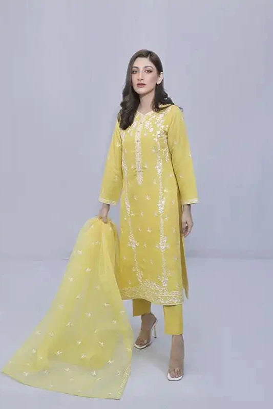 Yellow Raw Silk Embroidered Suit - 3PC | Gul-e-Zeba