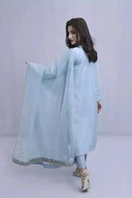 Blue Raw Silk Embroidered Suit - 3PC | Gul-e-Zeba