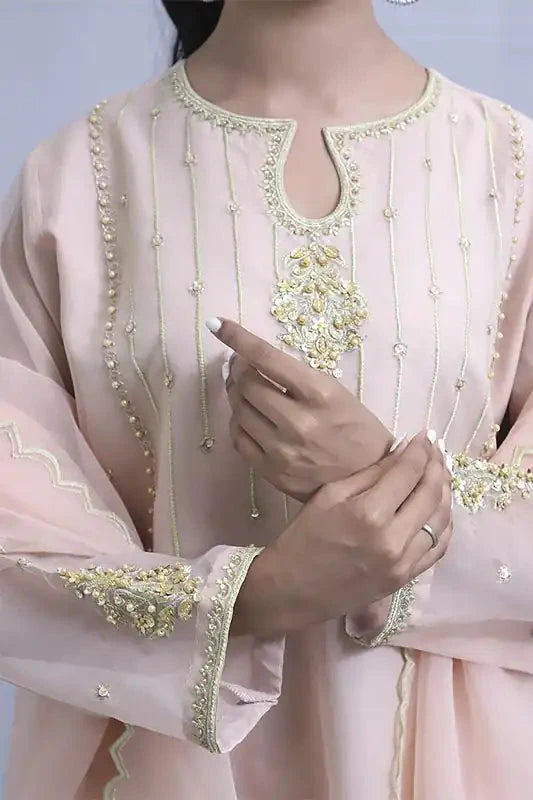 Light Pink Organza Suit - 3PC | Gul-e-Zeba