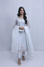 Silver Whitish Organza Embroidered Suit - 3PC | Gul-e-Zeba