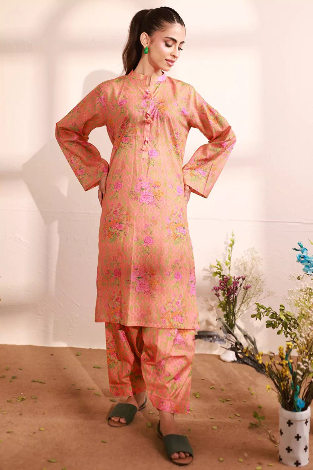 Candlelight Peach Lawn Printed Suit - 2PC