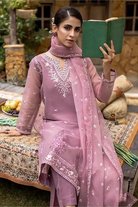 Heather Organza Embroidered Suit - 3PC | Bahar-e-Bakht