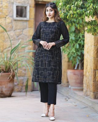 Black Embroidered Cotton Net