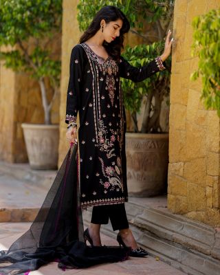 Luxury Embroidered Black 3 Piece Lawn 