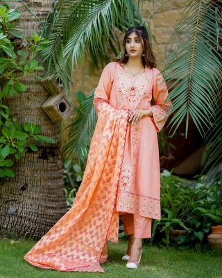 Luxury Embroidered Pink 3 Piece Lawn