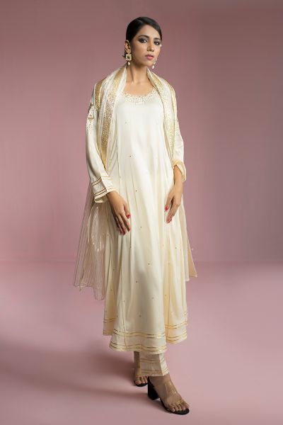 Emma - Women off white Silk embroidered three piece suit