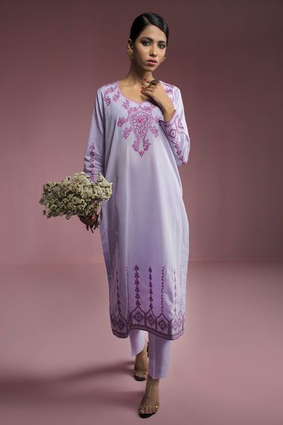 Isabela - Women lavender khaddar embroidered two piece suit