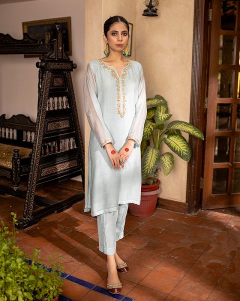 Rebecca - Women Blizzard Cotton net embroidered two piece suit